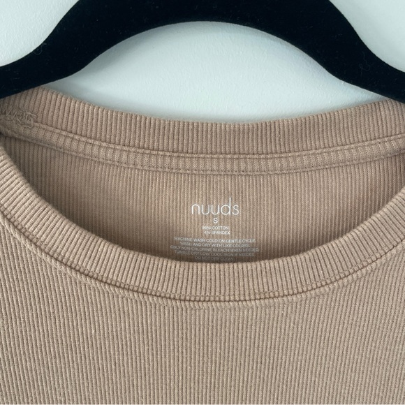 NUUDS Long Sleeve Ribbed Crewneck Bodysuit - Sand size Small - Picture 3 of 6